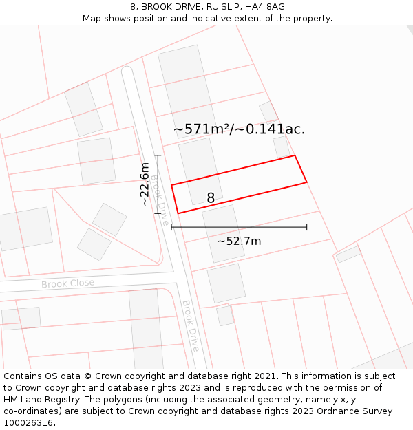 8, BROOK DRIVE, RUISLIP, HA4 8AG: Plot and title map