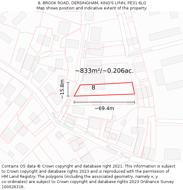 8, BROOK ROAD, DERSINGHAM, KING'S LYNN, PE31 6LG: Plot and title map