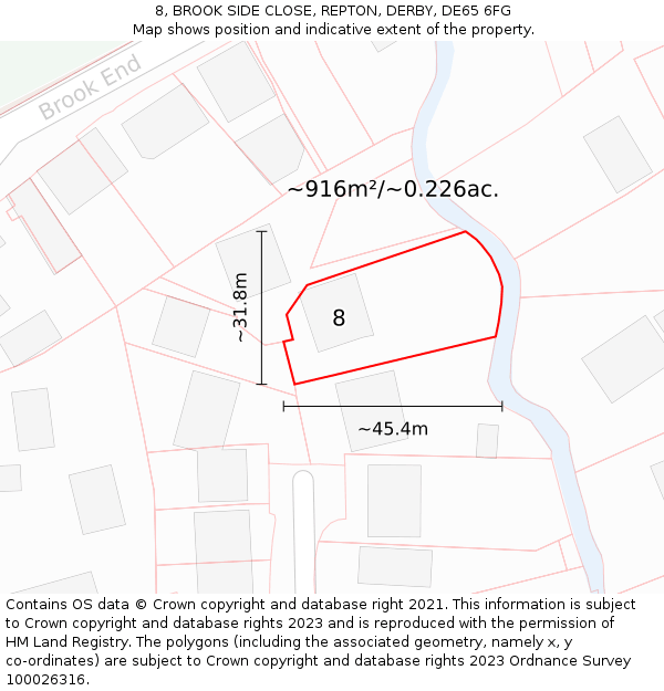 8, BROOK SIDE CLOSE, REPTON, DERBY, DE65 6FG: Plot and title map