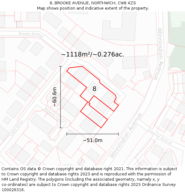 8, BROOKE AVENUE, NORTHWICH, CW8 4ZS: Plot and title map