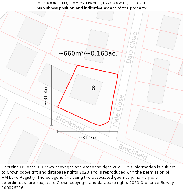 8, BROOKFIELD, HAMPSTHWAITE, HARROGATE, HG3 2EF: Plot and title map