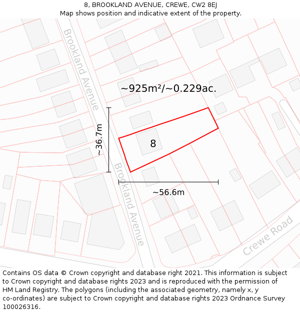 8, BROOKLAND AVENUE, CREWE, CW2 8EJ: Plot and title map