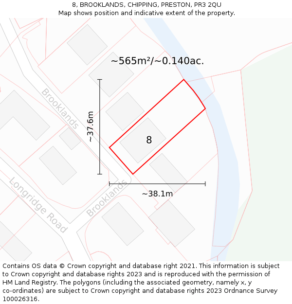 8, BROOKLANDS, CHIPPING, PRESTON, PR3 2QU: Plot and title map