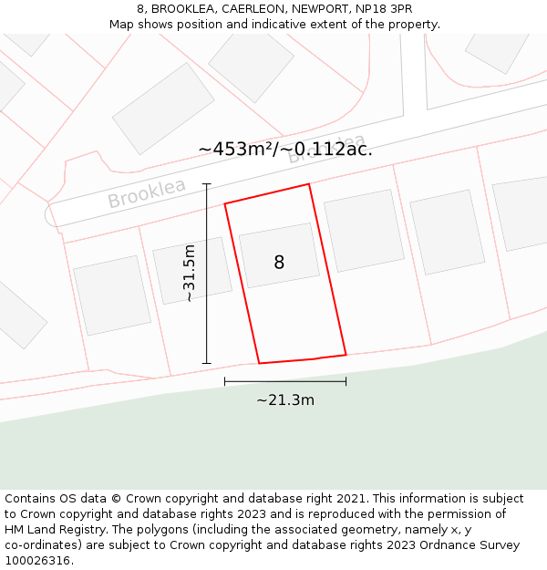 8, BROOKLEA, CAERLEON, NEWPORT, NP18 3PR: Plot and title map