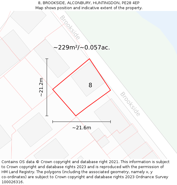 8, BROOKSIDE, ALCONBURY, HUNTINGDON, PE28 4EP: Plot and title map