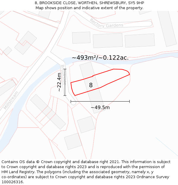 8, BROOKSIDE CLOSE, WORTHEN, SHREWSBURY, SY5 9HP: Plot and title map