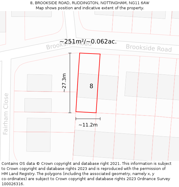 8, BROOKSIDE ROAD, RUDDINGTON, NOTTINGHAM, NG11 6AW: Plot and title map