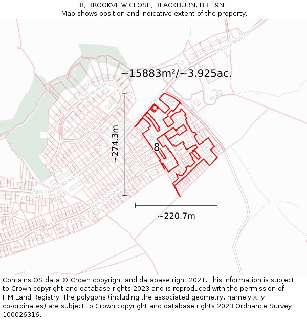 8, BROOKVIEW CLOSE, BLACKBURN, BB1 9NT: Plot and title map