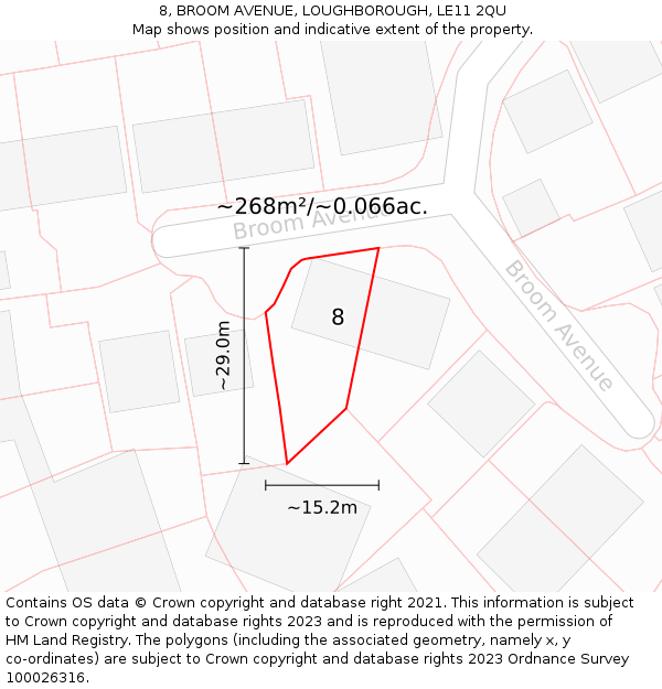 8, BROOM AVENUE, LOUGHBOROUGH, LE11 2QU: Plot and title map