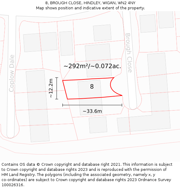 8, BROUGH CLOSE, HINDLEY, WIGAN, WN2 4NY: Plot and title map