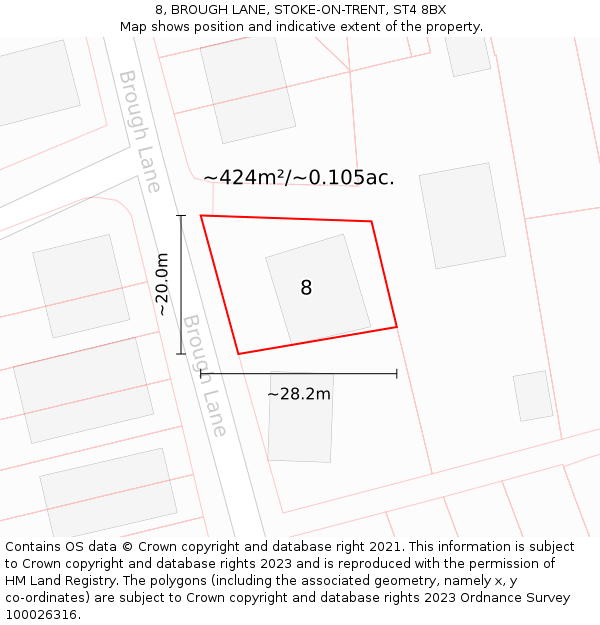 8, BROUGH LANE, STOKE-ON-TRENT, ST4 8BX: Plot and title map