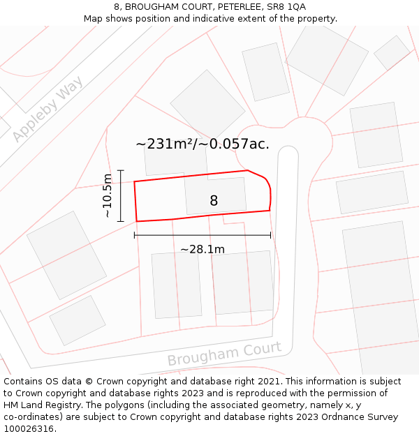 8, BROUGHAM COURT, PETERLEE, SR8 1QA: Plot and title map