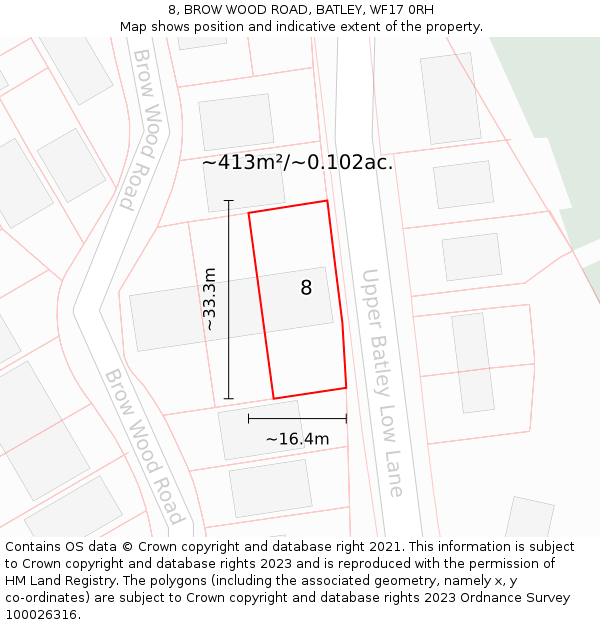 8, BROW WOOD ROAD, BATLEY, WF17 0RH: Plot and title map