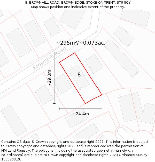 8, BROWNHILL ROAD, BROWN EDGE, STOKE-ON-TRENT, ST6 8QY: Plot and title map