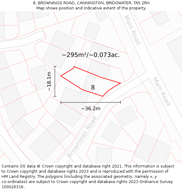 8, BROWNINGS ROAD, CANNINGTON, BRIDGWATER, TA5 2RH: Plot and title map