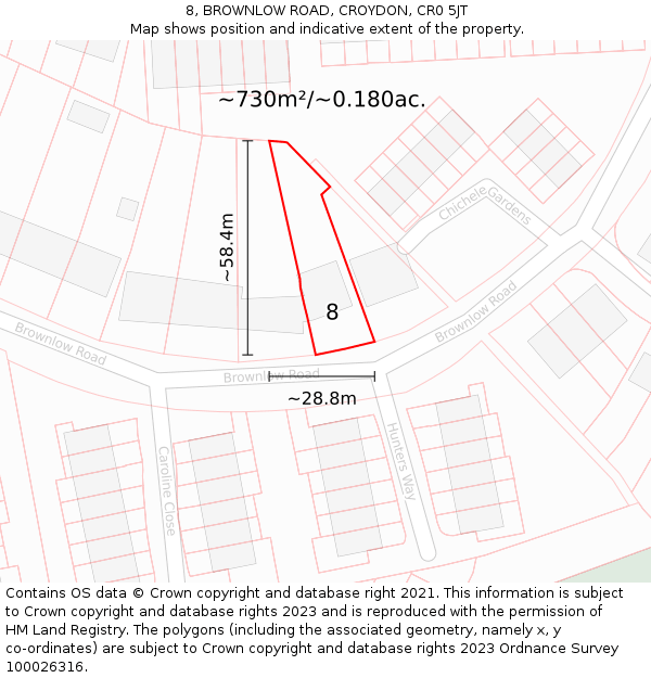 8, BROWNLOW ROAD, CROYDON, CR0 5JT: Plot and title map