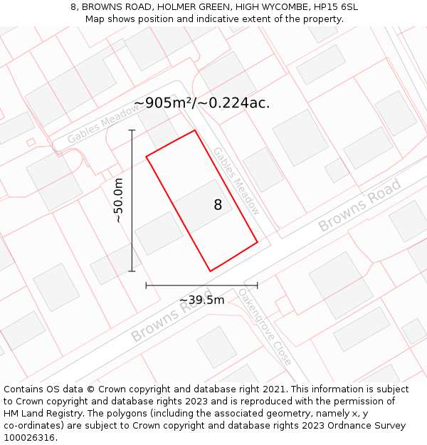 8, BROWNS ROAD, HOLMER GREEN, HIGH WYCOMBE, HP15 6SL: Plot and title map