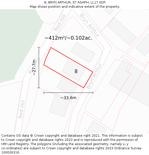 8, BRYN ARTHUR, ST ASAPH, LL17 0DP: Plot and title map