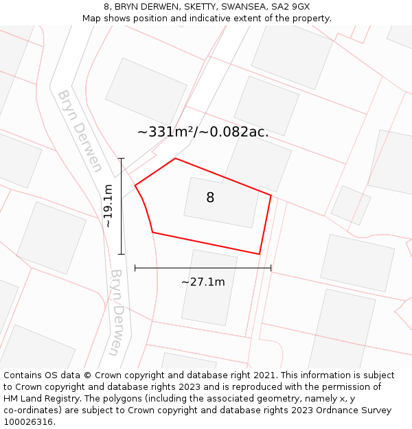 8, BRYN DERWEN, SKETTY, SWANSEA, SA2 9GX: Plot and title map