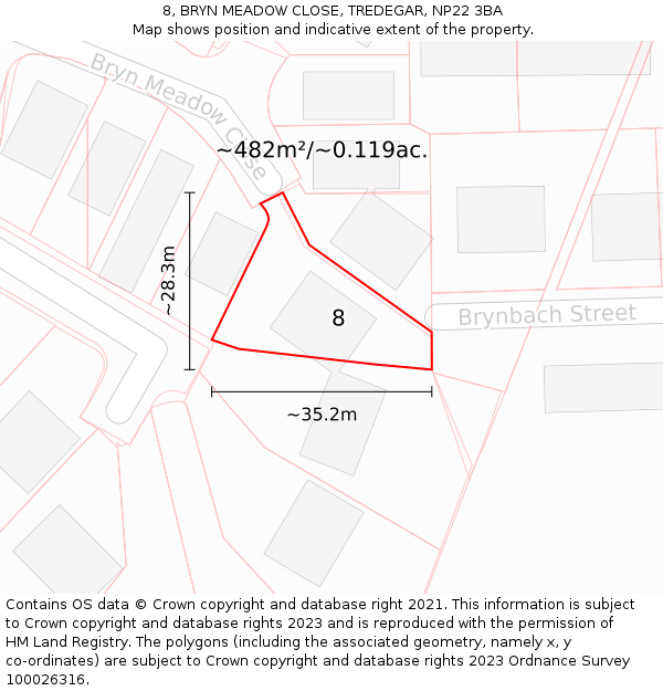 8, BRYN MEADOW CLOSE, TREDEGAR, NP22 3BA: Plot and title map