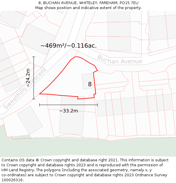 8, BUCHAN AVENUE, WHITELEY, FAREHAM, PO15 7EU: Plot and title map