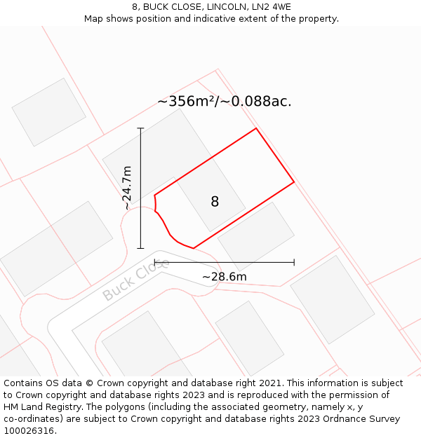 8, BUCK CLOSE, LINCOLN, LN2 4WE: Plot and title map