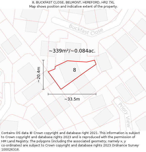 8, BUCKFAST CLOSE, BELMONT, HEREFORD, HR2 7XL: Plot and title map