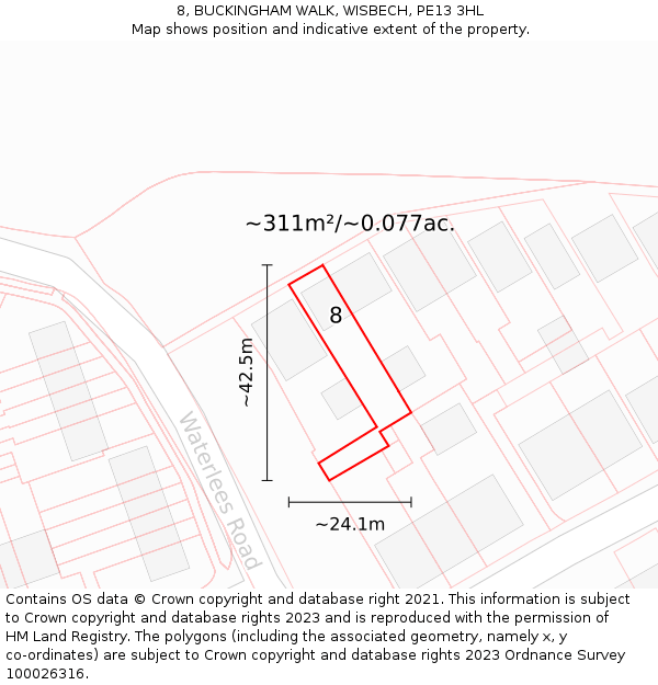 8, BUCKINGHAM WALK, WISBECH, PE13 3HL: Plot and title map