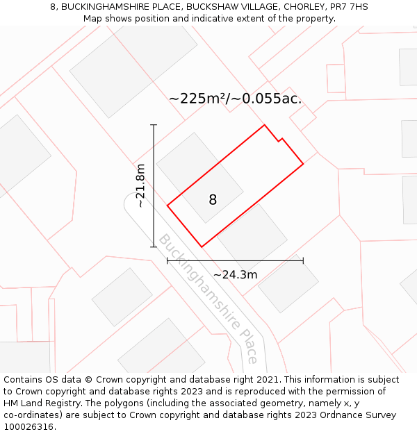 8, BUCKINGHAMSHIRE PLACE, BUCKSHAW VILLAGE, CHORLEY, PR7 7HS: Plot and title map