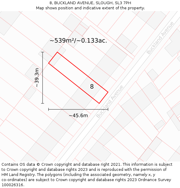 8, BUCKLAND AVENUE, SLOUGH, SL3 7PH: Plot and title map