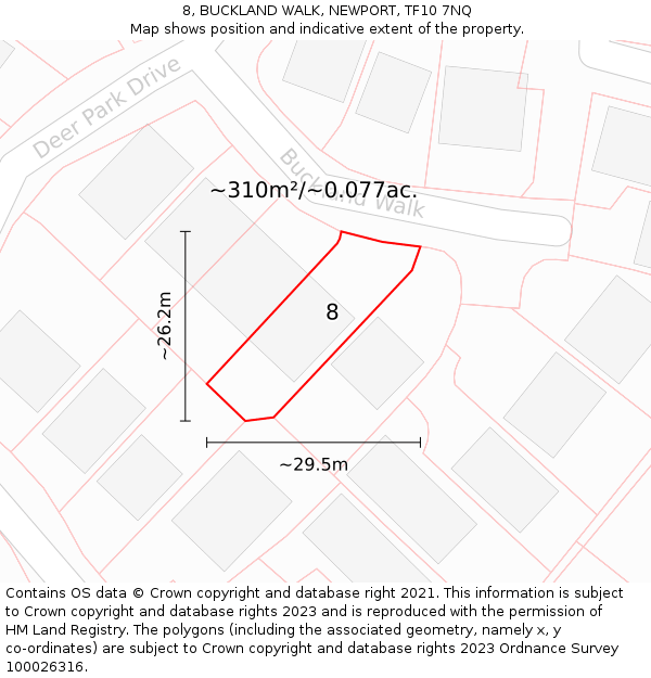 8, BUCKLAND WALK, NEWPORT, TF10 7NQ: Plot and title map