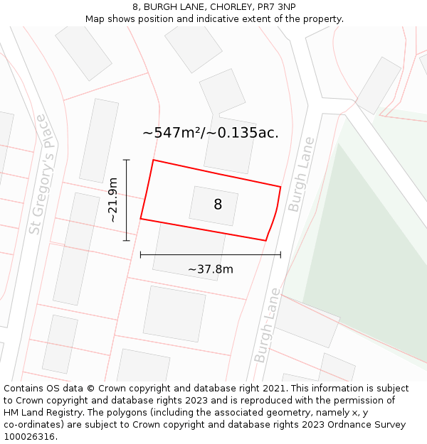 8, BURGH LANE, CHORLEY, PR7 3NP: Plot and title map