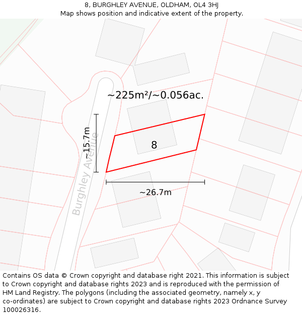 8, BURGHLEY AVENUE, OLDHAM, OL4 3HJ: Plot and title map