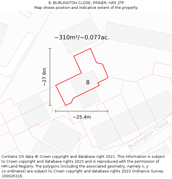 8, BURLINGTON CLOSE, PINNER, HA5 2TP: Plot and title map