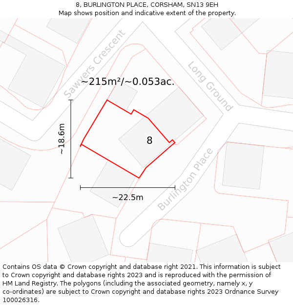 8, BURLINGTON PLACE, CORSHAM, SN13 9EH: Plot and title map