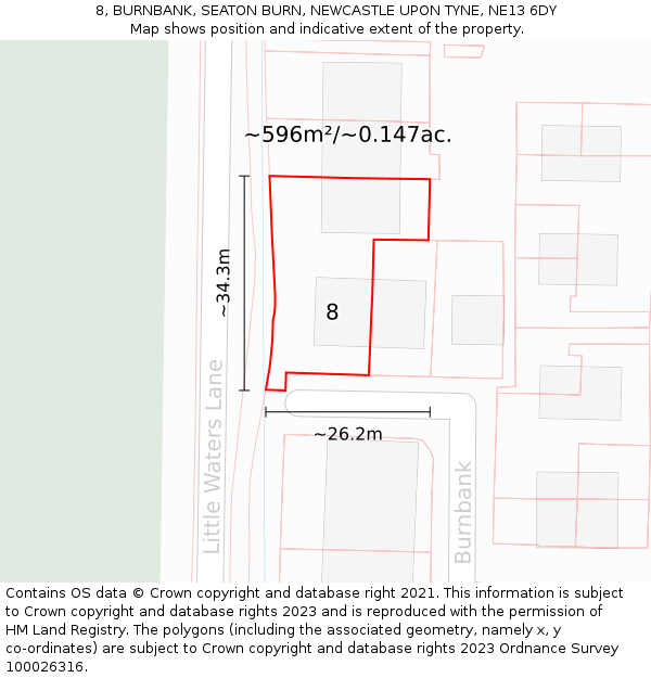 8, BURNBANK, SEATON BURN, NEWCASTLE UPON TYNE, NE13 6DY: Plot and title map