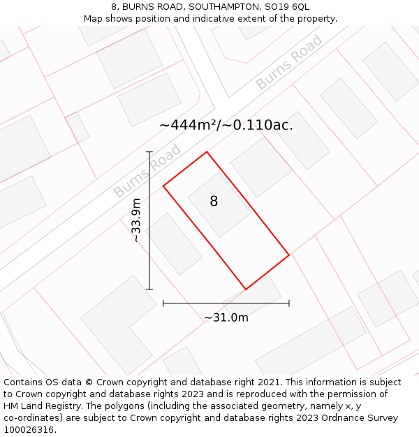 8, BURNS ROAD, SOUTHAMPTON, SO19 6QL: Plot and title map