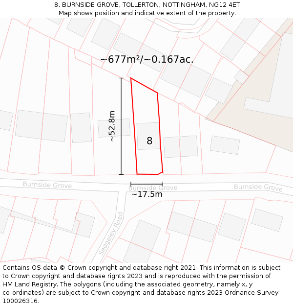 8, BURNSIDE GROVE, TOLLERTON, NOTTINGHAM, NG12 4ET: Plot and title map