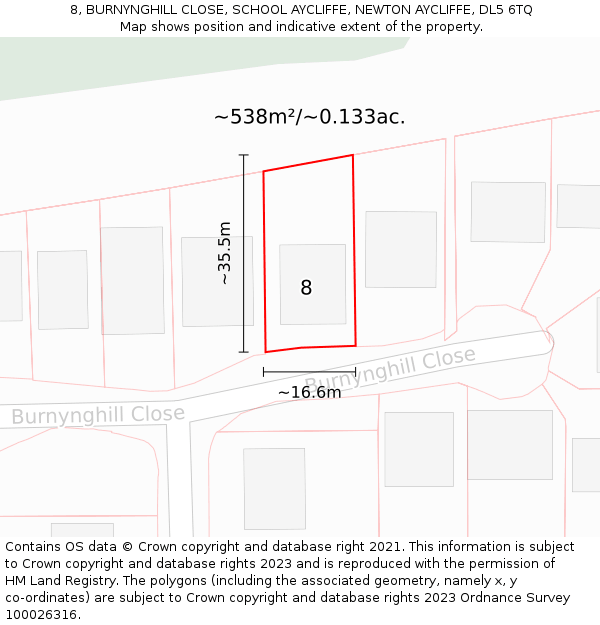 8, BURNYNGHILL CLOSE, SCHOOL AYCLIFFE, NEWTON AYCLIFFE, DL5 6TQ: Plot and title map