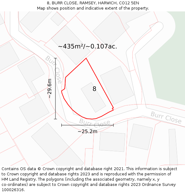 8, BURR CLOSE, RAMSEY, HARWICH, CO12 5EN: Plot and title map