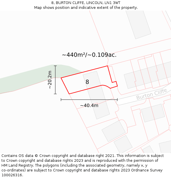 8, BURTON CLIFFE, LINCOLN, LN1 3WT: Plot and title map