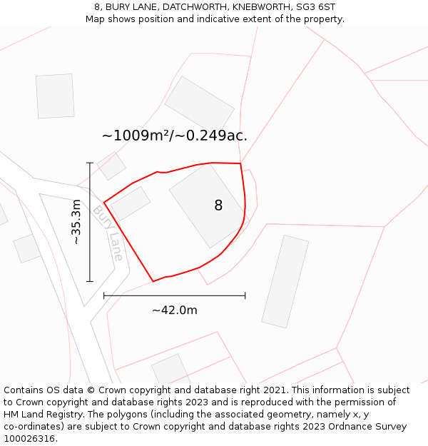 8, BURY LANE, DATCHWORTH, KNEBWORTH, SG3 6ST: Plot and title map