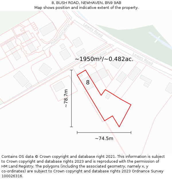 8, BUSH ROAD, NEWHAVEN, BN9 9AB: Plot and title map