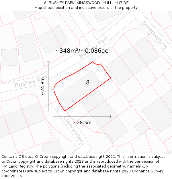 8, BUSHEY PARK, KINGSWOOD, HULL, HU7 3JF: Plot and title map