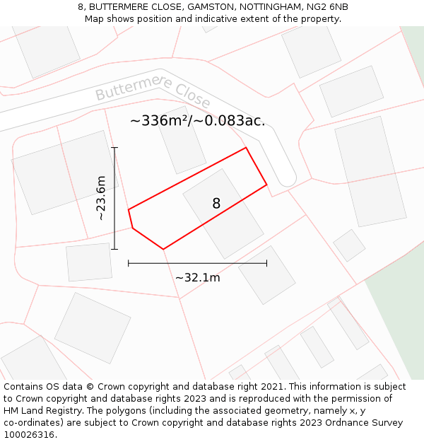 8, BUTTERMERE CLOSE, GAMSTON, NOTTINGHAM, NG2 6NB: Plot and title map