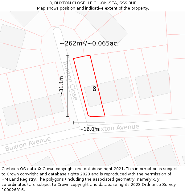 8, BUXTON CLOSE, LEIGH-ON-SEA, SS9 3UF: Plot and title map