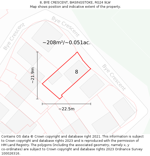 8, BYE CRESCENT, BASINGSTOKE, RG24 9LW: Plot and title map