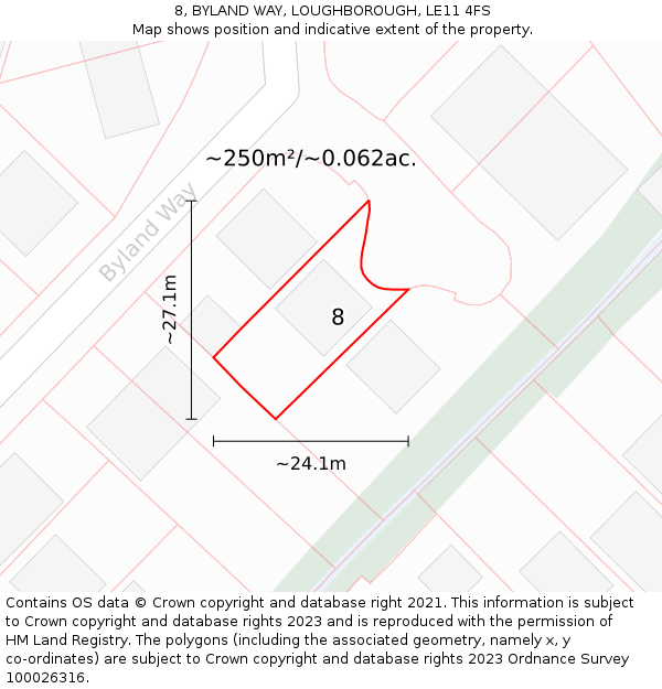 8, BYLAND WAY, LOUGHBOROUGH, LE11 4FS: Plot and title map