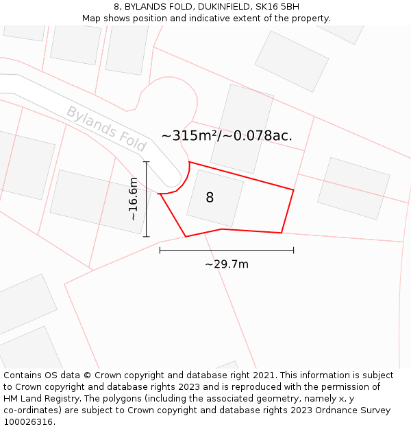 8, BYLANDS FOLD, DUKINFIELD, SK16 5BH: Plot and title map