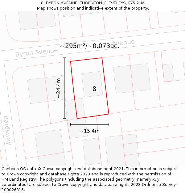 8, BYRON AVENUE, THORNTON-CLEVELEYS, FY5 2HA: Plot and title map